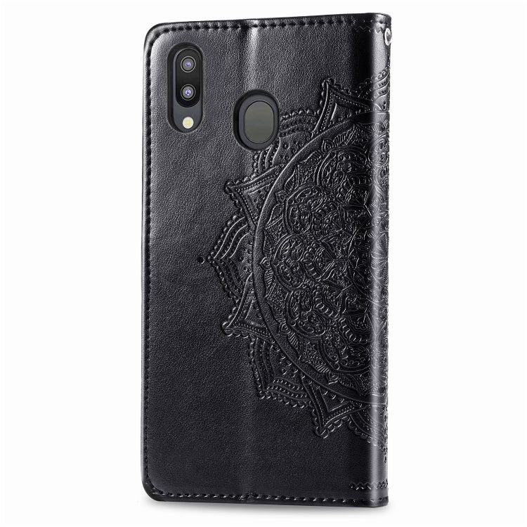 For Galaxy M20 Halfway Mandala Embossing Pattern Horizontal Flip Leather Case with Holder & Card Slots & Wallet & Lanyard