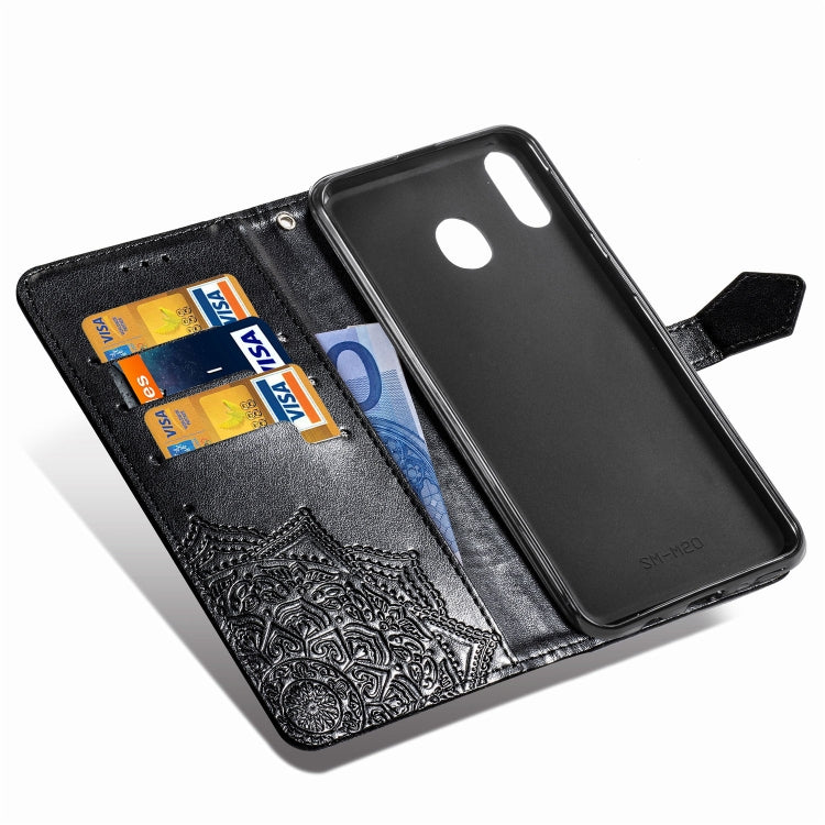 For Galaxy M20 Halfway Mandala Embossing Pattern Horizontal Flip Leather Case with Holder & Card Slots & Wallet & Lanyard