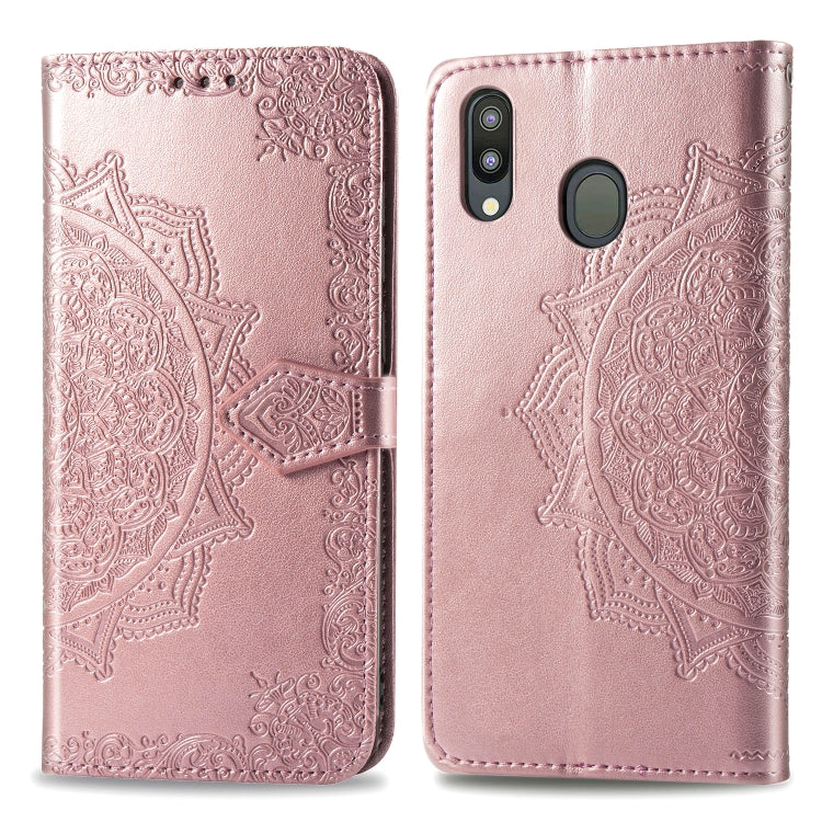 For Galaxy M20 Halfway Mandala Embossing Pattern Horizontal Flip Leather Case with Holder & Card Slots & Wallet & Lanyard