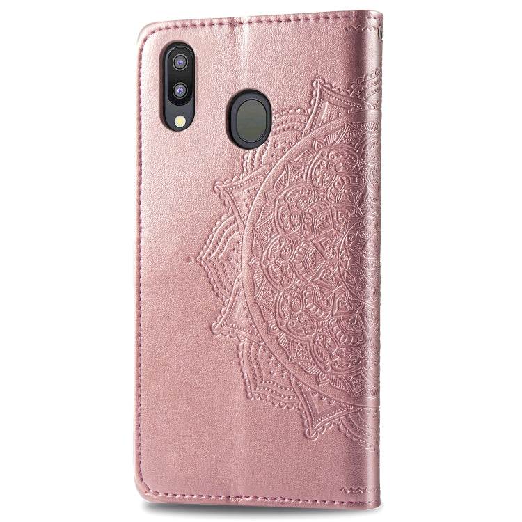 For Galaxy M20 Halfway Mandala Embossing Pattern Horizontal Flip Leather Case with Holder & Card Slots & Wallet & Lanyard