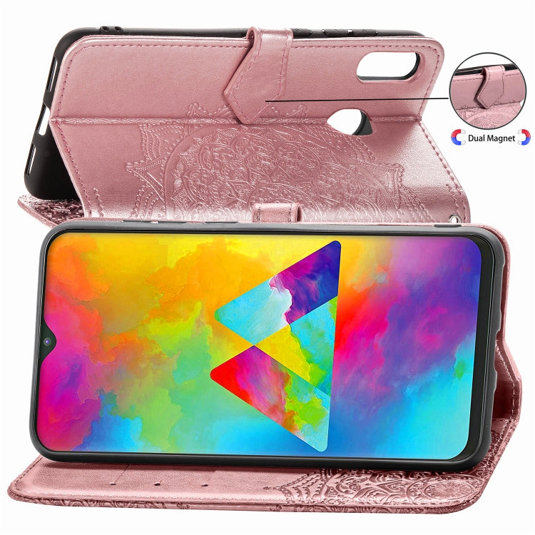 For Galaxy M20 Halfway Mandala Embossing Pattern Horizontal Flip Leather Case with Holder & Card Slots & Wallet & Lanyard