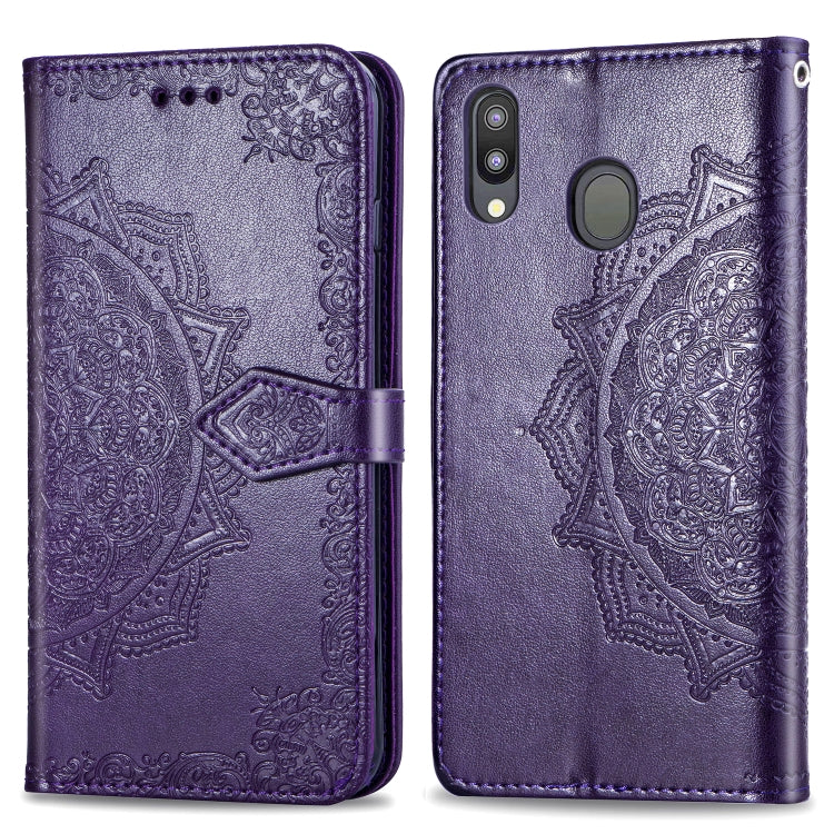 For Galaxy M20 Halfway Mandala Embossing Pattern Horizontal Flip Leather Case with Holder & Card Slots & Wallet & Lanyard