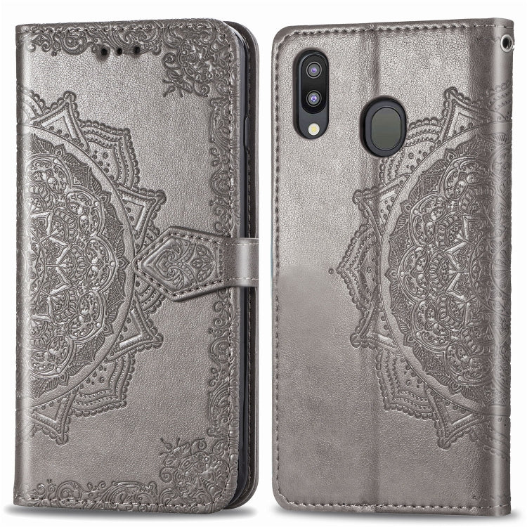 For Galaxy M20 Halfway Mandala Embossing Pattern Horizontal Flip Leather Case with Holder & Card Slots & Wallet & Lanyard