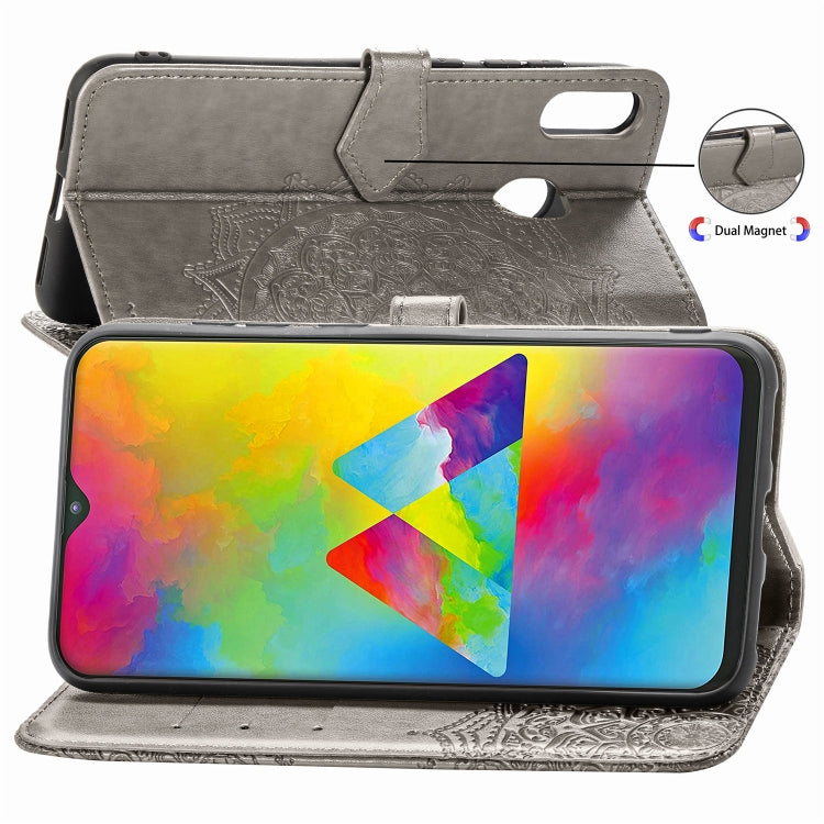 For Galaxy M20 Halfway Mandala Embossing Pattern Horizontal Flip Leather Case with Holder & Card Slots & Wallet & Lanyard