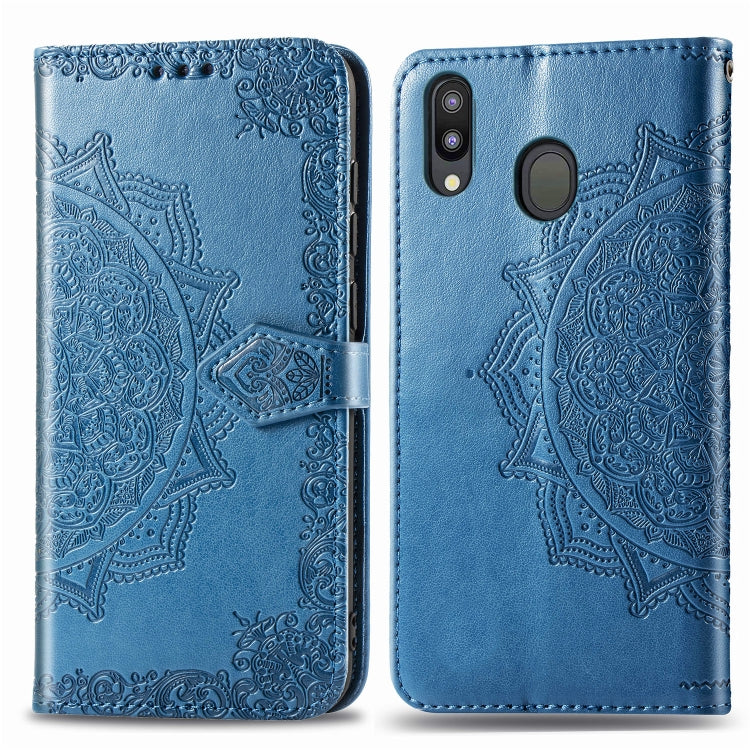 For Galaxy M20 Halfway Mandala Embossing Pattern Horizontal Flip Leather Case with Holder & Card Slots & Wallet & Lanyard