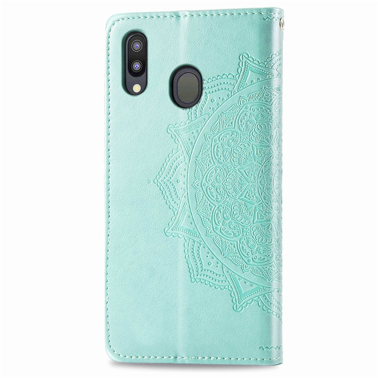 For Galaxy M20 Halfway Mandala Embossing Pattern Horizontal Flip Leather Case with Holder & Card Slots & Wallet & Lanyard