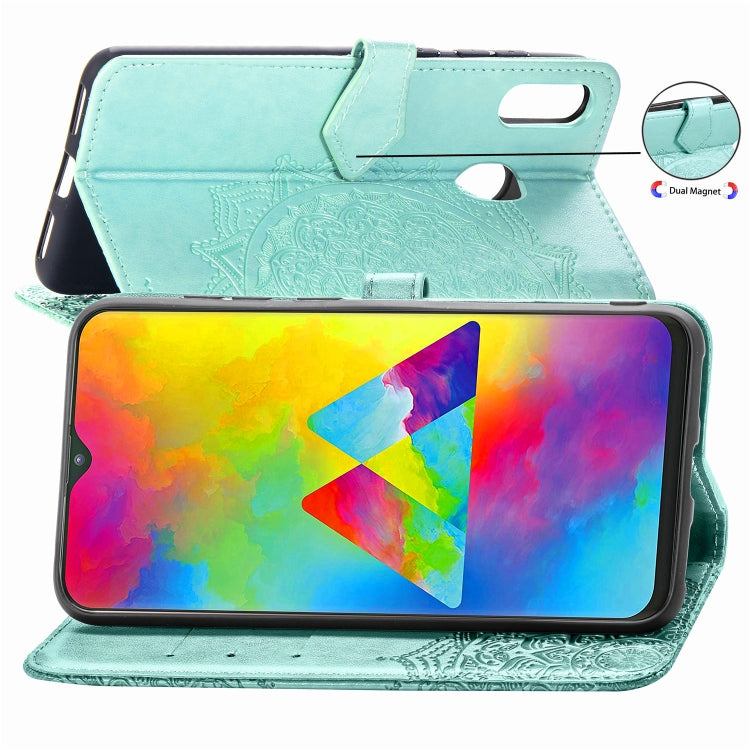 For Galaxy M20 Halfway Mandala Embossing Pattern Horizontal Flip Leather Case with Holder & Card Slots & Wallet & Lanyard
