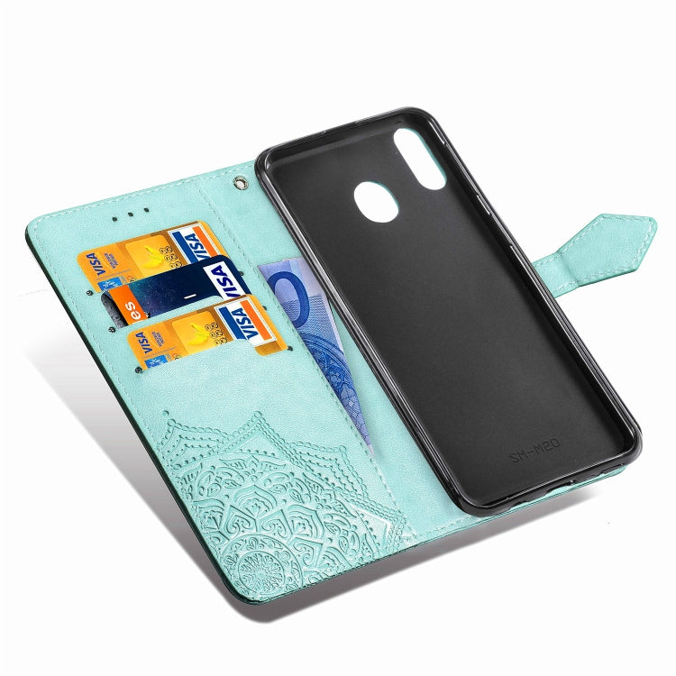 For Galaxy M20 Halfway Mandala Embossing Pattern Horizontal Flip Leather Case with Holder & Card Slots & Wallet & Lanyard