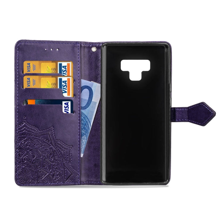 For Galaxy Note9 Halfway Mandala Embossing Pattern Horizontal Flip Leather Case with Holder & Card Slots & Wallet & Lanyard