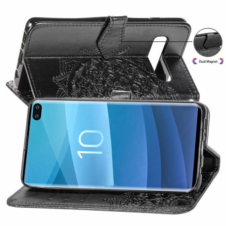 For Galaxy S10+ Halfway Mandala Embossing Pattern Horizontal Flip Leather Case with Holder & Card Slots & Wallet & Lanyard