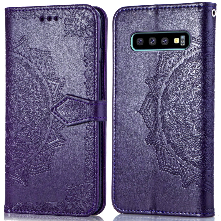 For Galaxy S10+ Halfway Mandala Embossing Pattern Horizontal Flip Leather Case with Holder & Card Slots & Wallet & Lanyard