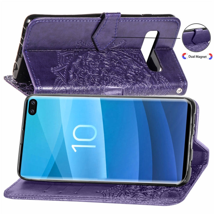 For Galaxy S10+ Halfway Mandala Embossing Pattern Horizontal Flip Leather Case with Holder & Card Slots & Wallet & Lanyard