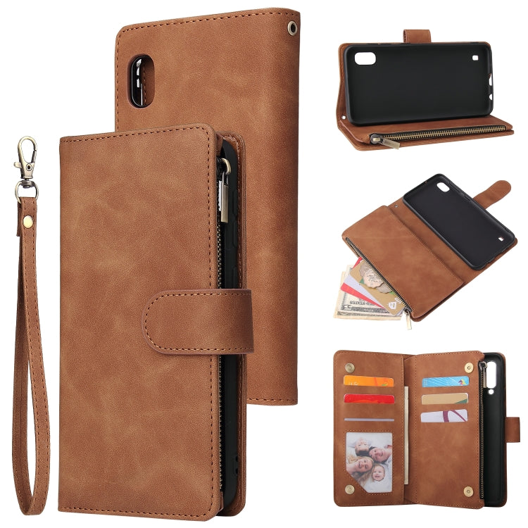 For Galaxy A10 Multifunctional Retro Frosted Horizontal Flip Leather Case with Card Slot & Holder & Zipper Wallet & Photo Frame & Lanyard