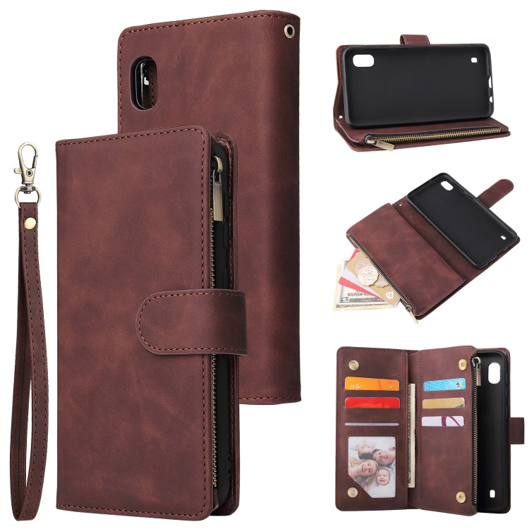 For Galaxy A10 Multifunctional Retro Frosted Horizontal Flip Leather Case with Card Slot & Holder & Zipper Wallet & Photo Frame & Lanyard