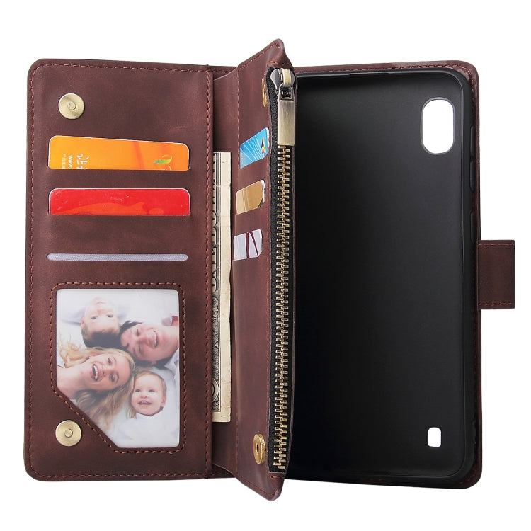 For Galaxy A10 Multifunctional Retro Frosted Horizontal Flip Leather Case with Card Slot & Holder & Zipper Wallet & Photo Frame & Lanyard