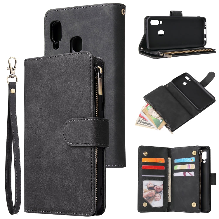 For Galaxy A20e Multifunctional Retro Frosted Horizontal Flip Leather Case with Card Slot & Holder & Zipper Wallet & Photo Frame & Lanyard