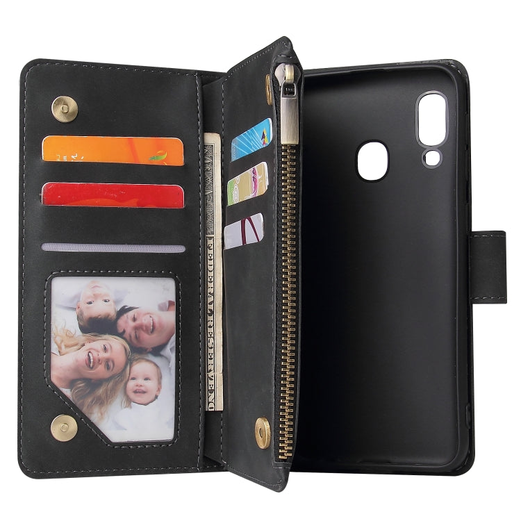 For Galaxy A20e Multifunctional Retro Frosted Horizontal Flip Leather Case with Card Slot & Holder & Zipper Wallet & Photo Frame & Lanyard