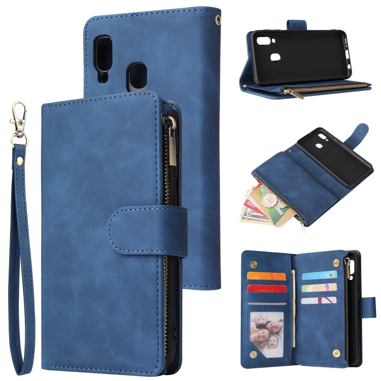 For Galaxy A20e Multifunctional Retro Frosted Horizontal Flip Leather Case with Card Slot & Holder & Zipper Wallet & Photo Frame & Lanyard