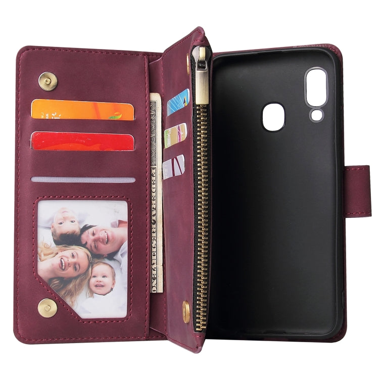 For Galaxy A20e Multifunctional Retro Frosted Horizontal Flip Leather Case with Card Slot & Holder & Zipper Wallet & Photo Frame & Lanyard