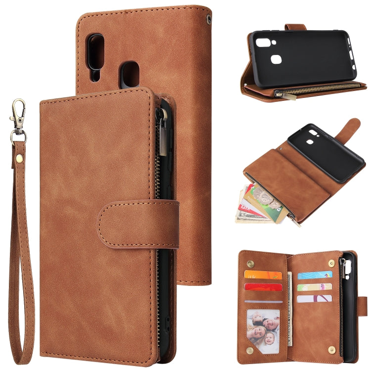 For Galaxy A20e Multifunctional Retro Frosted Horizontal Flip Leather Case with Card Slot & Holder & Zipper Wallet & Photo Frame & Lanyard