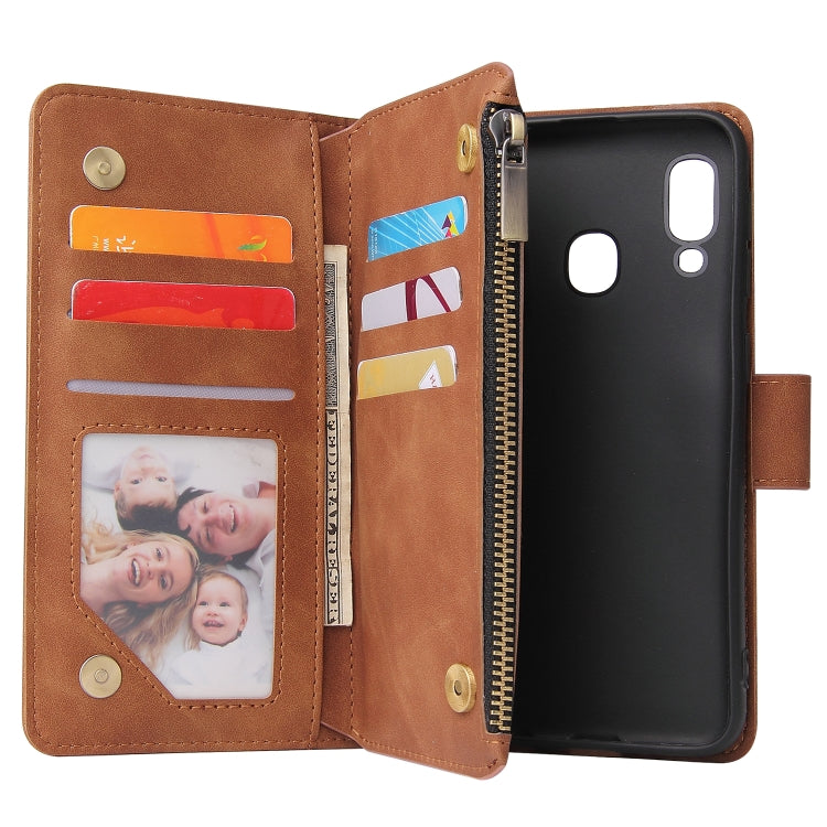For Galaxy A20e Multifunctional Retro Frosted Horizontal Flip Leather Case with Card Slot & Holder & Zipper Wallet & Photo Frame & Lanyard