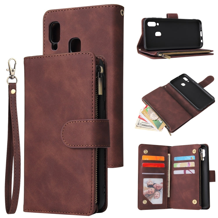 For Galaxy A20e Multifunctional Retro Frosted Horizontal Flip Leather Case with Card Slot & Holder & Zipper Wallet & Photo Frame & Lanyard