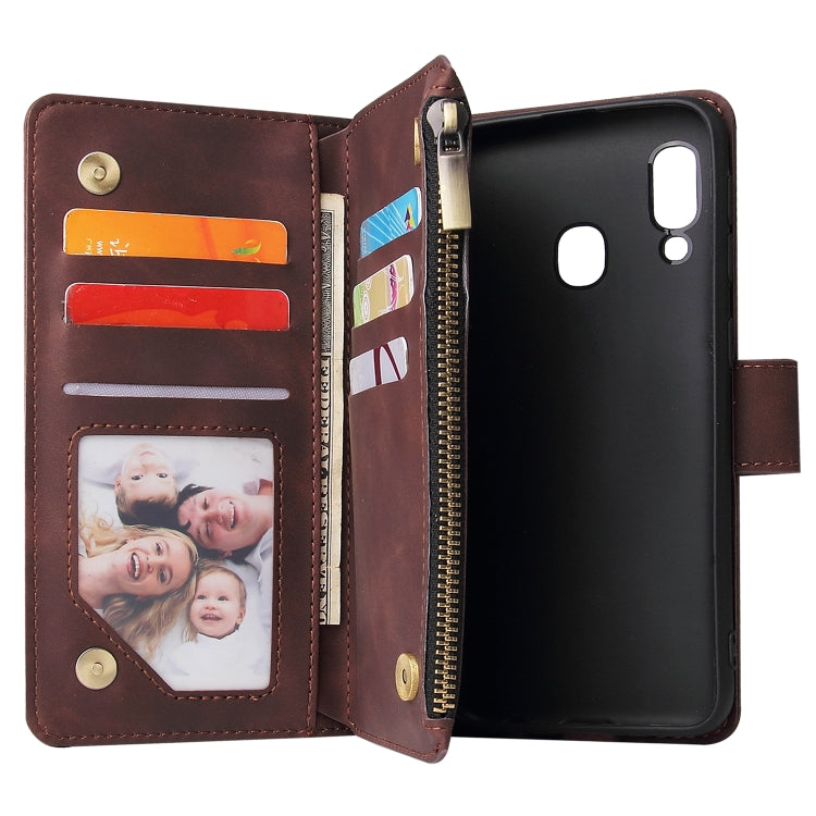 For Galaxy A20e Multifunctional Retro Frosted Horizontal Flip Leather Case with Card Slot & Holder & Zipper Wallet & Photo Frame & Lanyard