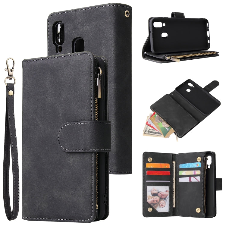 For Galaxy A40 Multifunctional Retro Frosted Horizontal Flip Leather Case with Card Slot & Holder & Zipper Wallet & Photo Frame & Lanyard