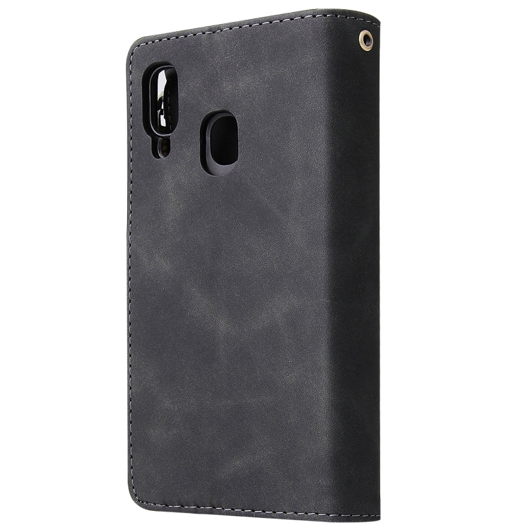 For Galaxy A40 Multifunctional Retro Frosted Horizontal Flip Leather Case with Card Slot & Holder & Zipper Wallet & Photo Frame & Lanyard