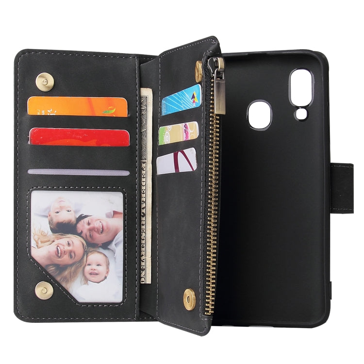 For Galaxy A40 Multifunctional Retro Frosted Horizontal Flip Leather Case with Card Slot & Holder & Zipper Wallet & Photo Frame & Lanyard