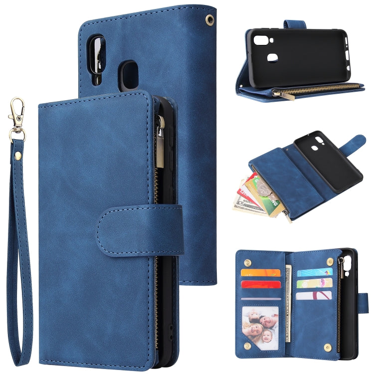 For Galaxy A40 Multifunctional Retro Frosted Horizontal Flip Leather Case with Card Slot & Holder & Zipper Wallet & Photo Frame & Lanyard
