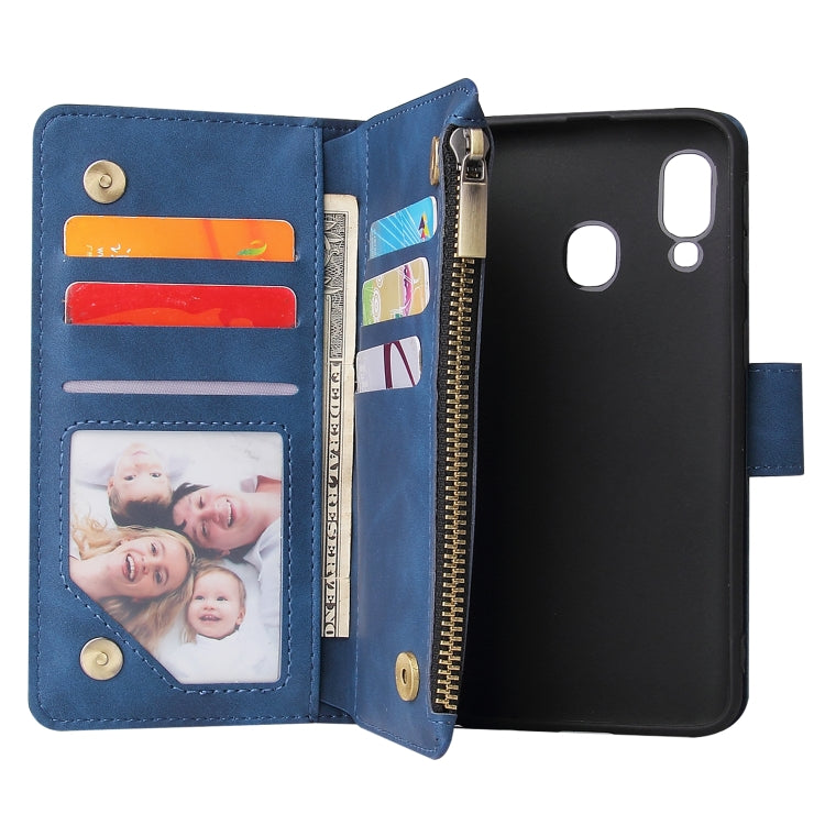 For Galaxy A40 Multifunctional Retro Frosted Horizontal Flip Leather Case with Card Slot & Holder & Zipper Wallet & Photo Frame & Lanyard