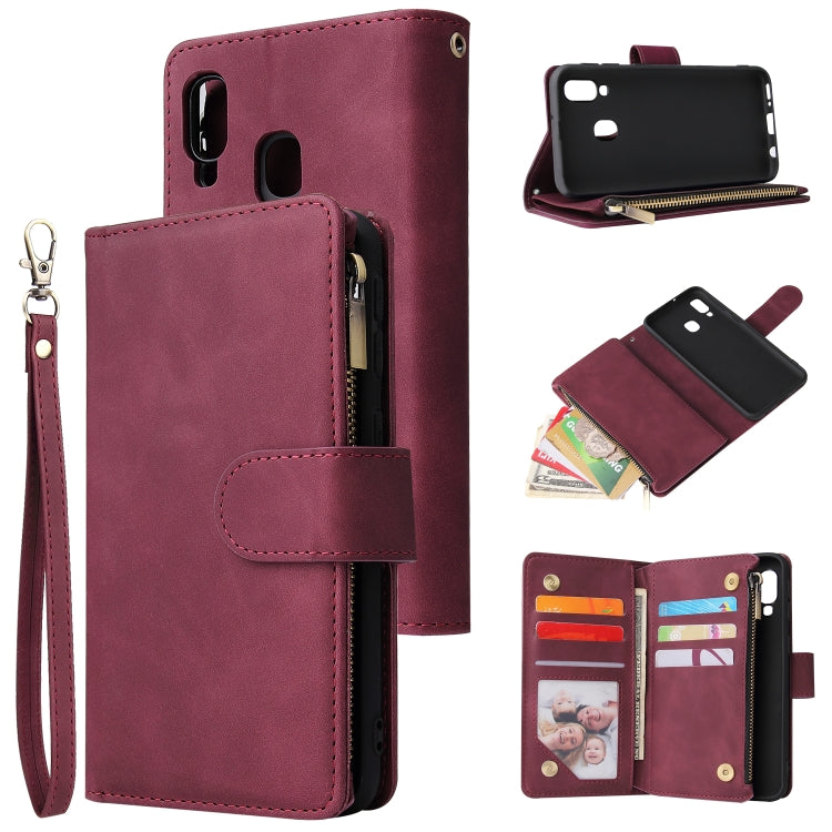 For Galaxy A40 Multifunctional Retro Frosted Horizontal Flip Leather Case with Card Slot & Holder & Zipper Wallet & Photo Frame & Lanyard
