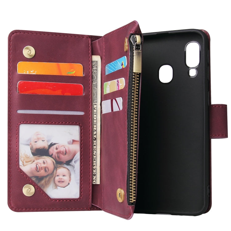 For Galaxy A40 Multifunctional Retro Frosted Horizontal Flip Leather Case with Card Slot & Holder & Zipper Wallet & Photo Frame & Lanyard