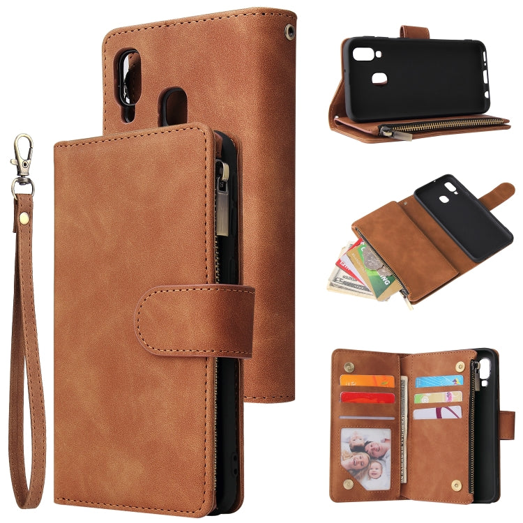 For Galaxy A40 Multifunctional Retro Frosted Horizontal Flip Leather Case with Card Slot & Holder & Zipper Wallet & Photo Frame & Lanyard