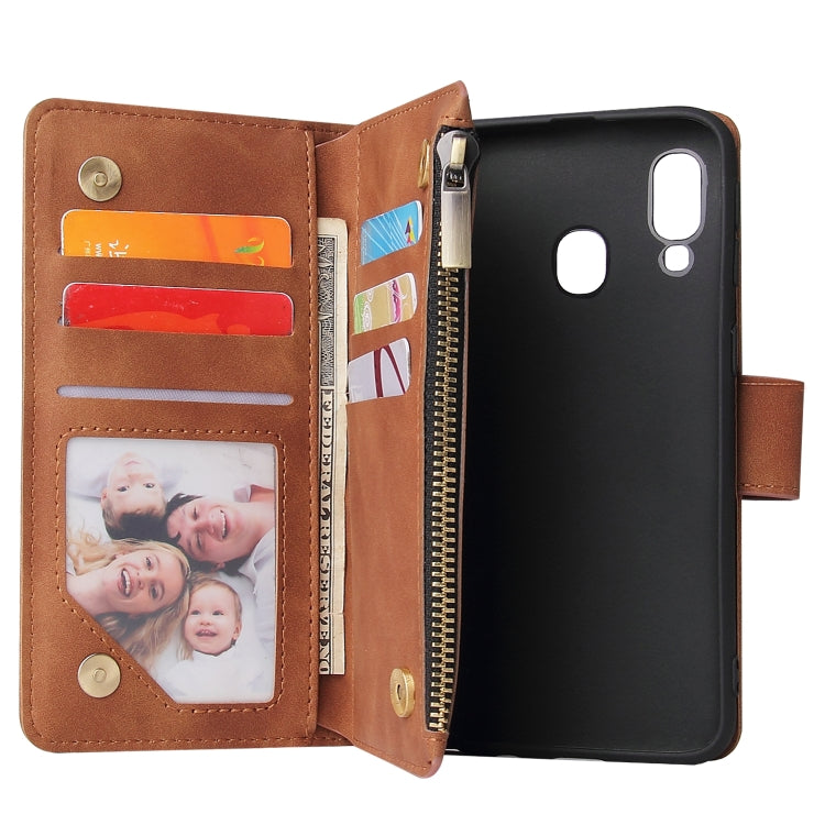 For Galaxy A40 Multifunctional Retro Frosted Horizontal Flip Leather Case with Card Slot & Holder & Zipper Wallet & Photo Frame & Lanyard