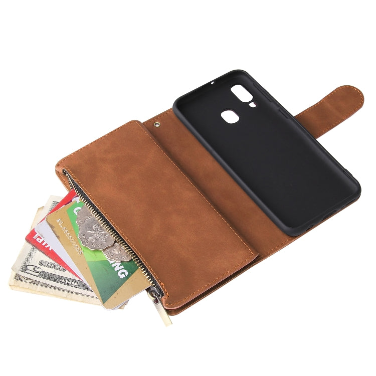 For Galaxy A40 Multifunctional Retro Frosted Horizontal Flip Leather Case with Card Slot & Holder & Zipper Wallet & Photo Frame & Lanyard