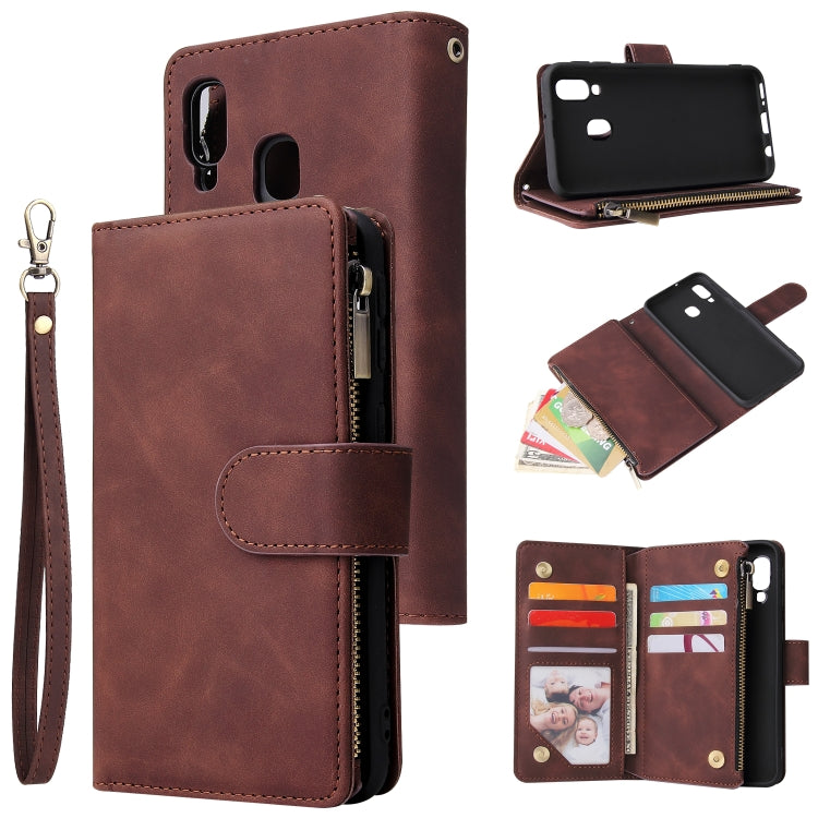 For Galaxy A40 Multifunctional Retro Frosted Horizontal Flip Leather Case with Card Slot & Holder & Zipper Wallet & Photo Frame & Lanyard