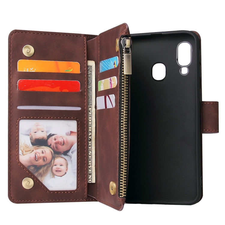 For Galaxy A40 Multifunctional Retro Frosted Horizontal Flip Leather Case with Card Slot & Holder & Zipper Wallet & Photo Frame & Lanyard