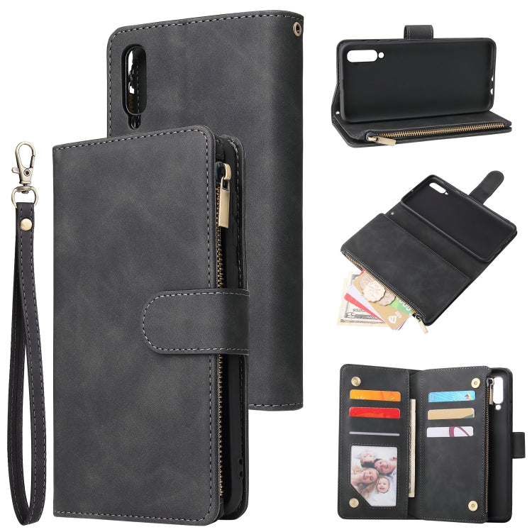 For Galaxy A50 Multifunctional Retro Frosted Horizontal Flip Leather Case with Card Slot & Holder & Zipper Wallet & Photo Frame & Lanyard