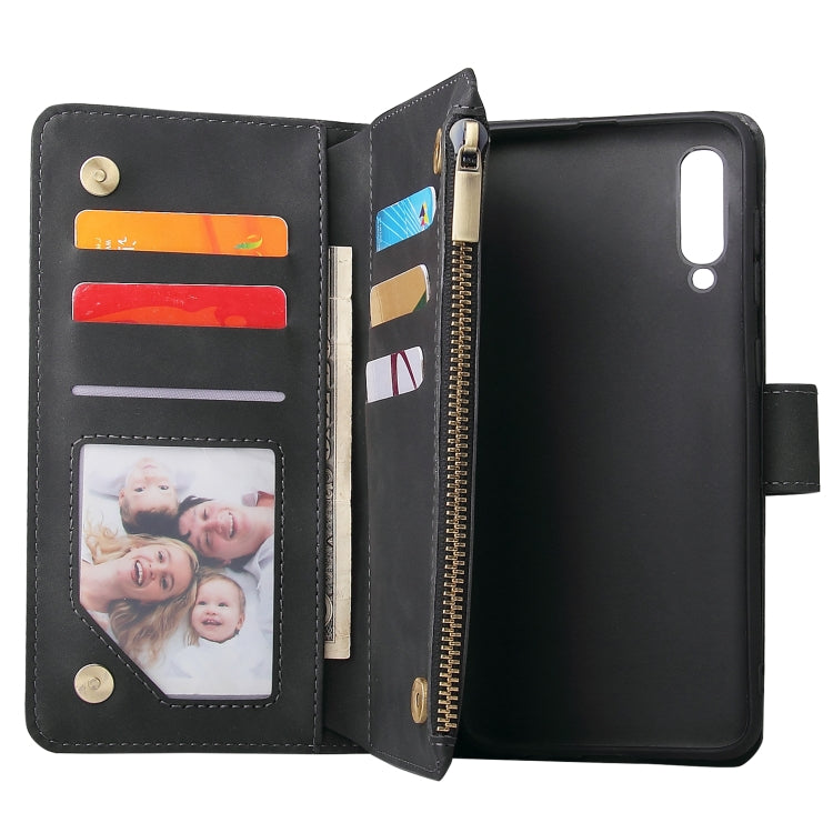 For Galaxy A50 Multifunctional Retro Frosted Horizontal Flip Leather Case with Card Slot & Holder & Zipper Wallet & Photo Frame & Lanyard
