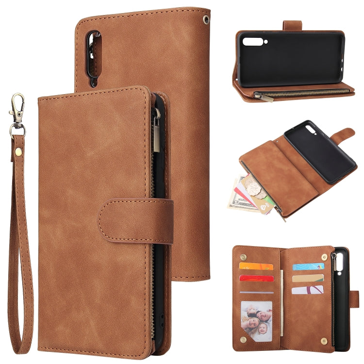 For Galaxy A50 Multifunctional Retro Frosted Horizontal Flip Leather Case with Card Slot & Holder & Zipper Wallet & Photo Frame & Lanyard