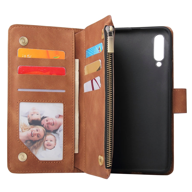 For Galaxy A50 Multifunctional Retro Frosted Horizontal Flip Leather Case with Card Slot & Holder & Zipper Wallet & Photo Frame & Lanyard
