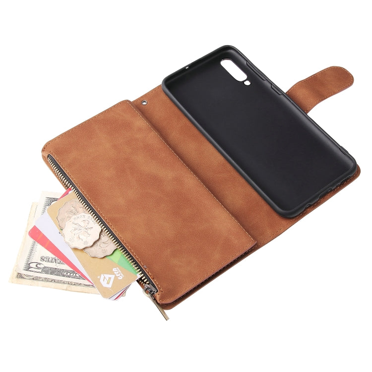 For Galaxy A50 Multifunctional Retro Frosted Horizontal Flip Leather Case with Card Slot & Holder & Zipper Wallet & Photo Frame & Lanyard