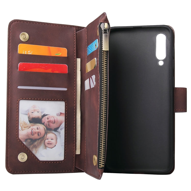 For Galaxy A50 Multifunctional Retro Frosted Horizontal Flip Leather Case with Card Slot & Holder & Zipper Wallet & Photo Frame & Lanyard