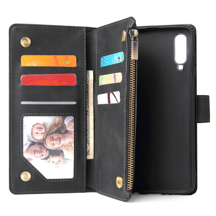 For Galaxy A70 Multifunctional Retro Frosted Horizontal Flip Leather Case with Card Slot & Holder & Zipper Wallet & Photo Frame & Lanyard