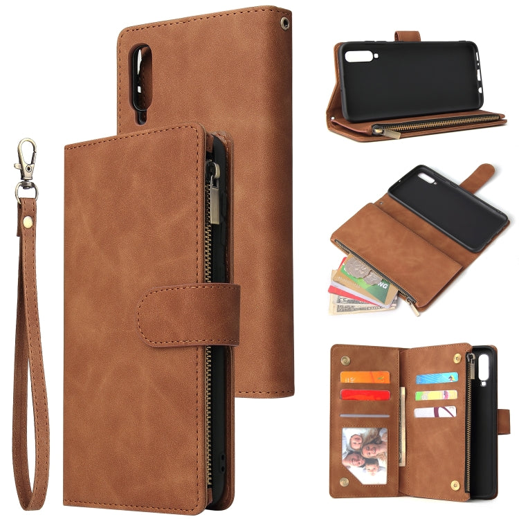 For Galaxy A70 Multifunctional Retro Frosted Horizontal Flip Leather Case with Card Slot & Holder & Zipper Wallet & Photo Frame & Lanyard