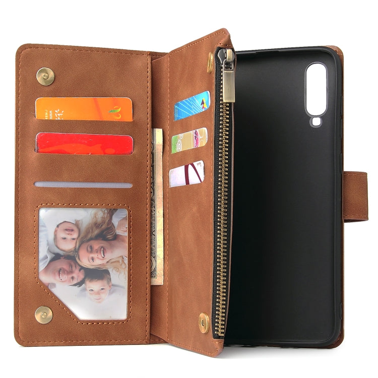 For Galaxy A70 Multifunctional Retro Frosted Horizontal Flip Leather Case with Card Slot & Holder & Zipper Wallet & Photo Frame & Lanyard
