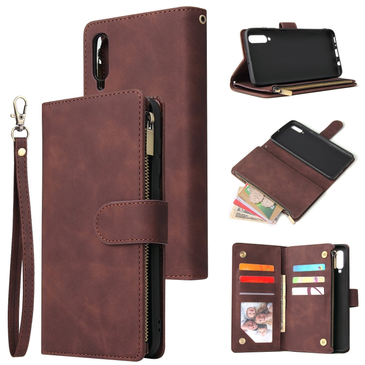 For Galaxy A70 Multifunctional Retro Frosted Horizontal Flip Leather Case with Card Slot & Holder & Zipper Wallet & Photo Frame & Lanyard