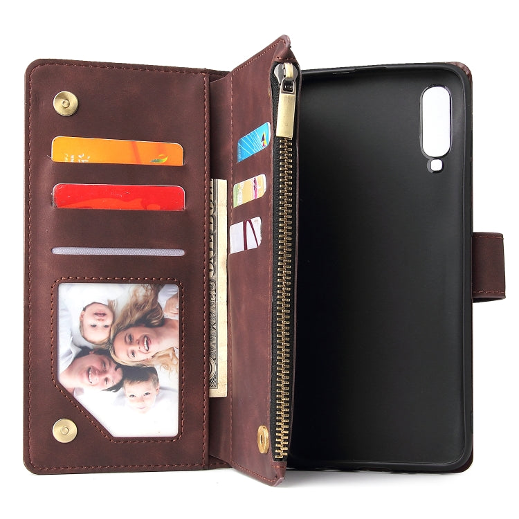 For Galaxy A70 Multifunctional Retro Frosted Horizontal Flip Leather Case with Card Slot & Holder & Zipper Wallet & Photo Frame & Lanyard
